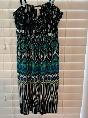 Soma Black and Teal Patterned Sleeveless Tube Mini Dress
